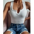 thumbnail image 5 of Tank Tops for Women Solid Color Ribbed Slim Fit Halter Neck Backless Knit Blouse White Basic Cami Shirts XL, 5 of 5