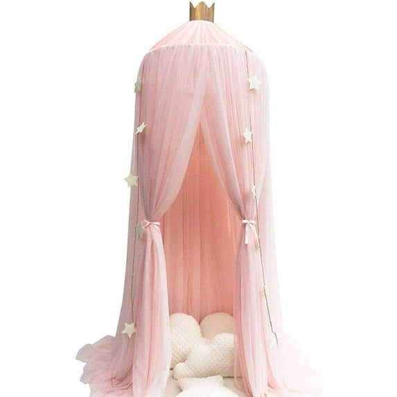 Bed Canopy Premium Yarn Play Tent Bedding for Kids Playing Reading with Children Round Lace Dome Netting Curtains Baby Boys and Girls Games House (Pink)