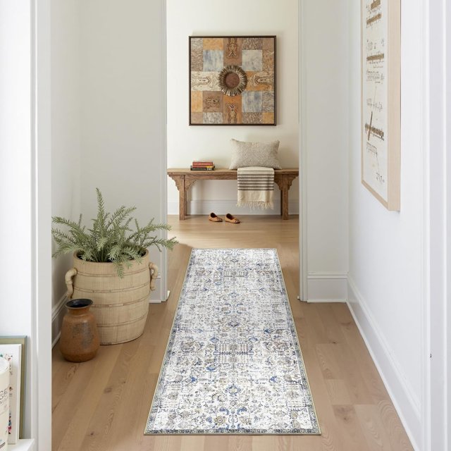 Area Rug x Vintage Rug Indoor Washable Rug Retro Accent Rug Distressed Carpet Multi Floral Print Country Boho Rug Non Slip Kitchen Bedroom Living Room Dining Room Office