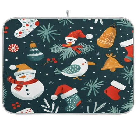 

Kitchen Drying Mat 16x18In Drying Dish Mat Dish Drying Mats Kitchen Countertop Multi-Function Drain Drying Mat Kitchen Table Lovely Snowman