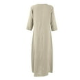 thumbnail image 4 of Tianiyouqing Linen Maternity Dresses for Women Midi Half Sleeve V Neck Cocktail Comfy Long Sundresses Elbow Length Vacation Boho A-Line Dresses Khaki S, 4 of 7