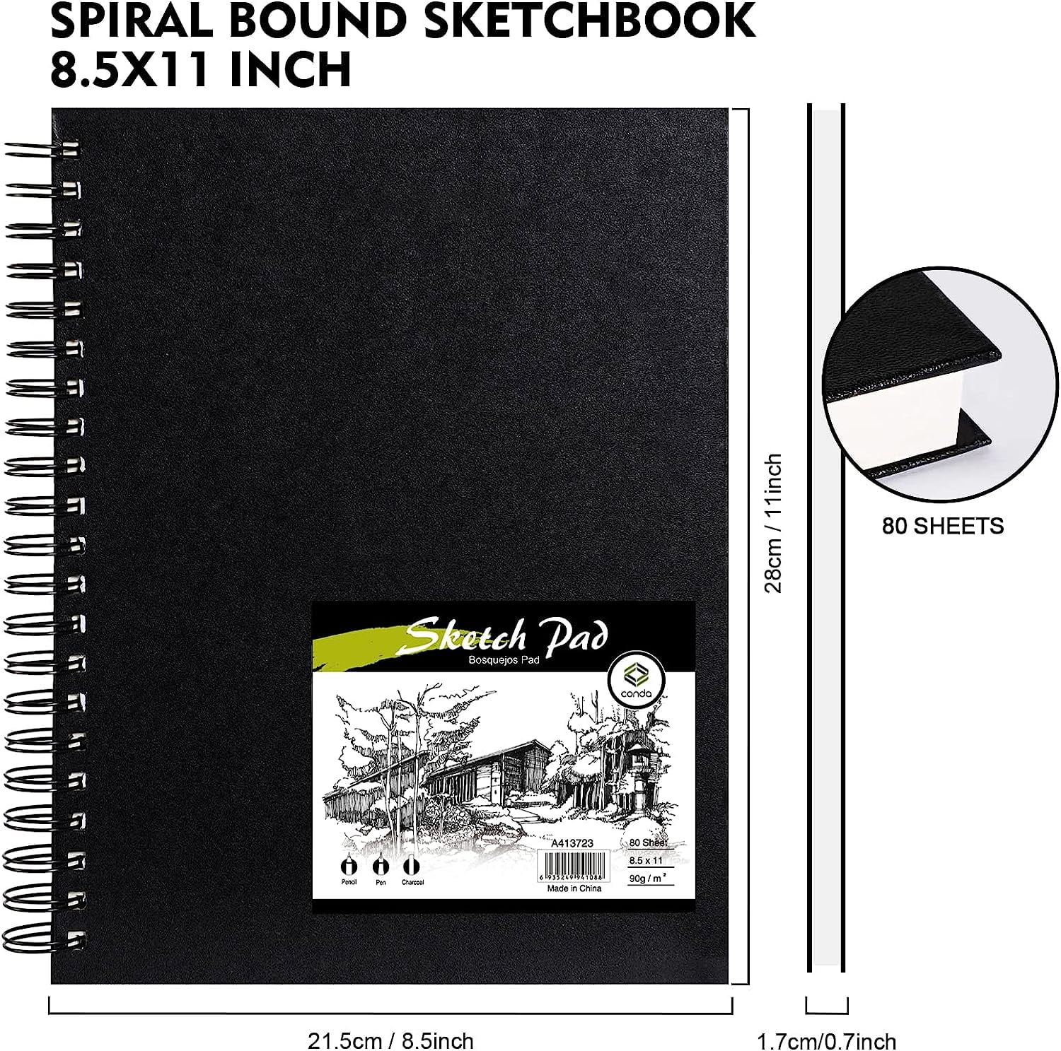 CONDA 8.5x11 Hardbound Sketch Book, Double-Sided Hardcover Sketchbook,  Spiral Sketch Pad, Durable Acid Free Drawing Art Paper for Kids & Adults