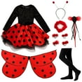 thumbnail image 3 of Girls Ladybug Costume, Deluxe Animal Fancy Dress Outfit with Wings (10pcs Set), 3 of 6