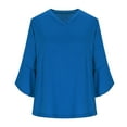 thumbnail image 6 of Htigea V-Neck Tops for Women Ruffle 3/4 Sleeve Shirt Casual Loose Pullover Dressy Business Blouses Blue L, 6 of 7