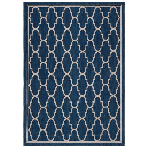 SAFAVIEH Courtyard Eustacia Geometric Trellis Indoor/Outdoor Area Rug Navy/Beige, 4' x 5'7"