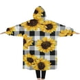 thumbnail image 2 of Oversized Wearable Blanket Hoodie,Black White Gray Checker Sunflower Pattern Sherpa Blanket Hoodie with Super Pockets,Super Warm Fuzzy Pullover for Women & Men, 2 of 6