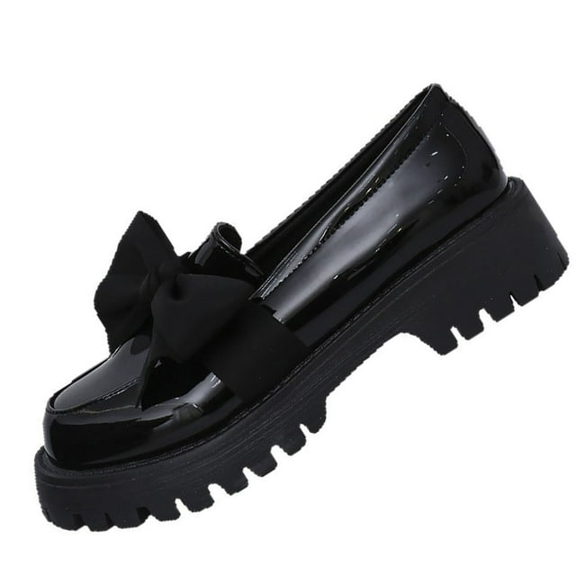 Ballerines Décontractées Noires pour Femme avec Bout Rond, Nœud Décoratif et Semelle Épaisse pour le Style