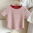 thumbnail image 2 of Cotton Striped Crop Tops Girls Soft Cotton Knit Crew Neck Summer Cute Tees Curved Hem Casual Tshirts (1T, Red), 2 of 4