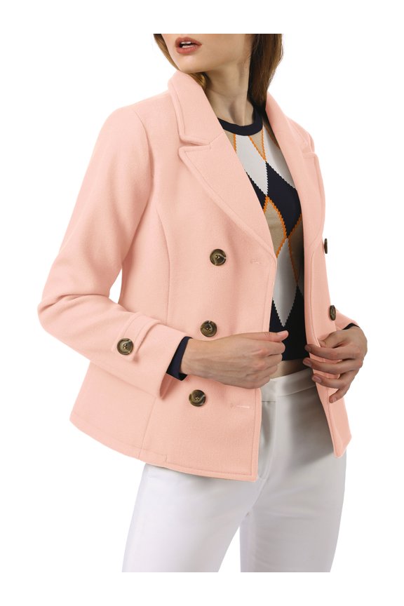 Women's Notched Lapel Outerwear Double Breasted Coat L Pink