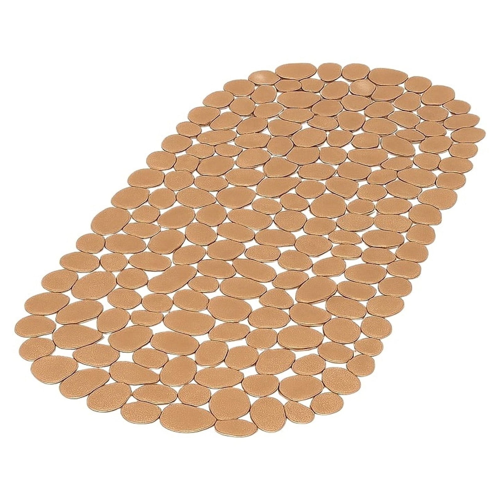 Rose Gold Anti-Slip Bath Mat with Suction Cups – Oval 26.5” x 14” Shower Mat with Quick-Dry Drain Holes, Pebble Textured PVC for Bathroom, Dorm, Apartment, or Extended Stays