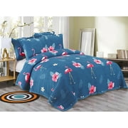 2 Piece Blue Flamingo Kids Super Soft Quilt Set Twin Size