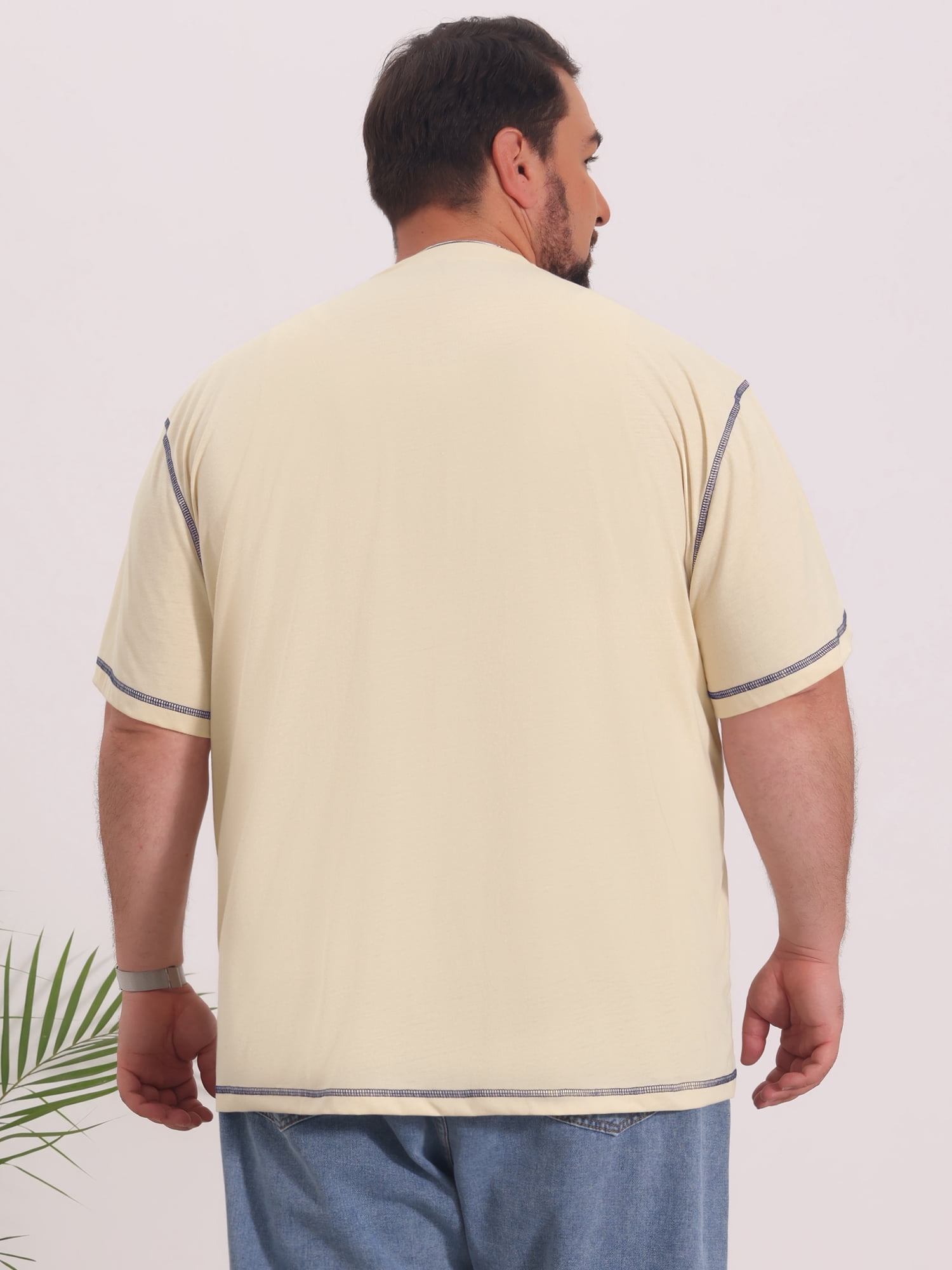 DARING DIVA Men's Big Tall Contrast Trim Button Down Short Sleeve Shirts 6XL Khaki