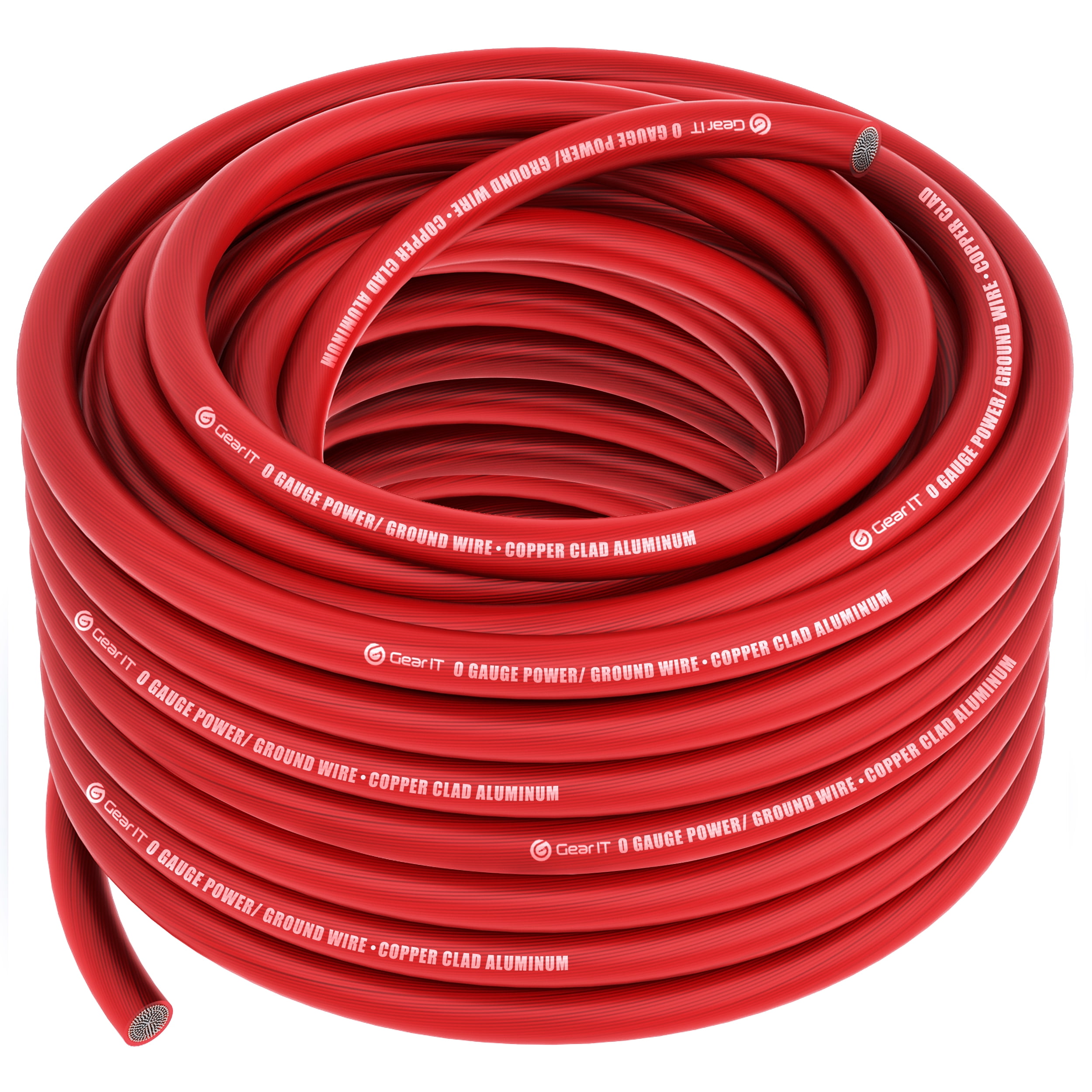 GearIT 1/0 Gauge Wire (50ft Red) Copper Clad Aluminum CCA Primary