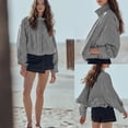 thumbnail image 2 of Lentta Womens Cropped Gingham Bomber Jacket Stand Collar Plaid Zip Up Coat with Pockets, 2 of 7