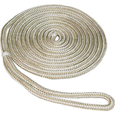 SeaSense Double Braid Nylon Dock Line  3/8  x 25   10  Eye  Gold/White