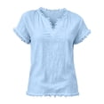 thumbnail image 7 of Womens Short Sleeve V Neck Tshirts Tops Summer Boho Beach Tops Solid Color Raw Edge Hem Gauze Blouses, XL, 7 of 7