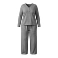 thumbnail image 5 of Hvogkswy Plus Size Pajamas for Women Set Solid V Neck Long Sleeve Sleepwear Drawstring Wide Leg Pants Soft Comfy Loungewear Sets with Pockets XL-5XL, 5 of 6