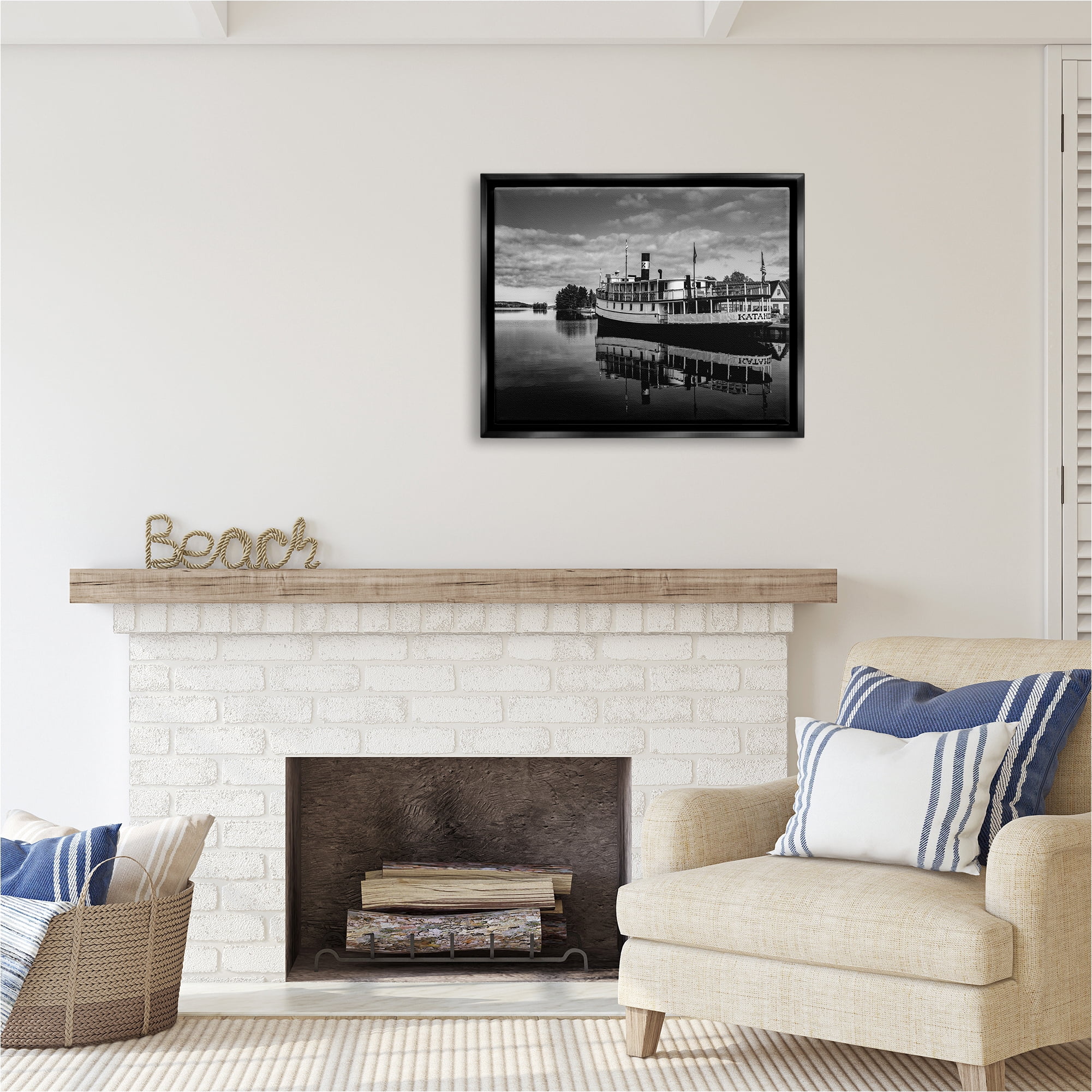 Stupell Industries Ferry Port Photography Transportation Photography Black Floater Framed Canvas Art Print Wall Art, 31 x 25