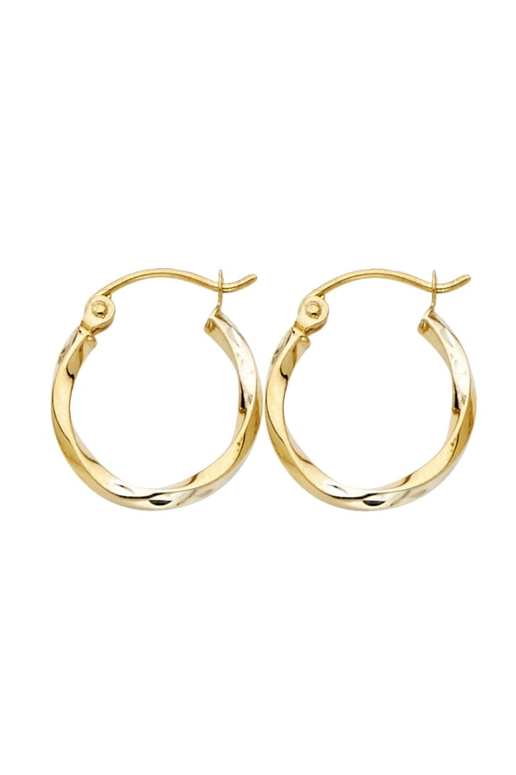 14k Yellow Gold Modern Hoop Twist High Polish Elegant Earrings Jewelry Female Unisex