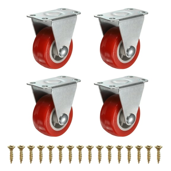 1.5 Inch Fixed Caster Wheels, No Bearing Small Non-Swivel Casters Wheels for Furniture Drawers Storage Bins DIY Project - 4Pcs (Red)
