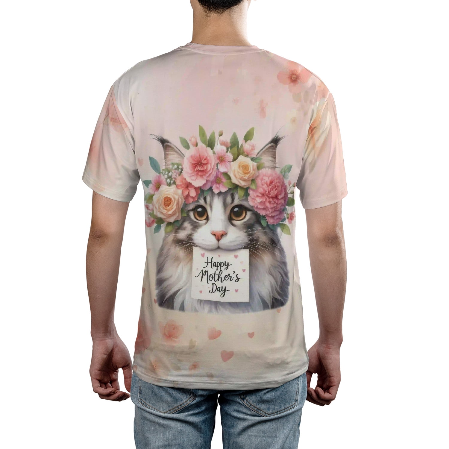 Happy Mother's Day Maine Coon with Flower Crown and Greeting Card All Over Print 3D Shirt Unisex Merch Cat Lover Kitten Owner Gifts - 13004