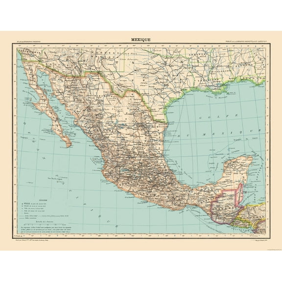 Historic Map - Mexico - Schrader 1908 - Vintage Wall Art