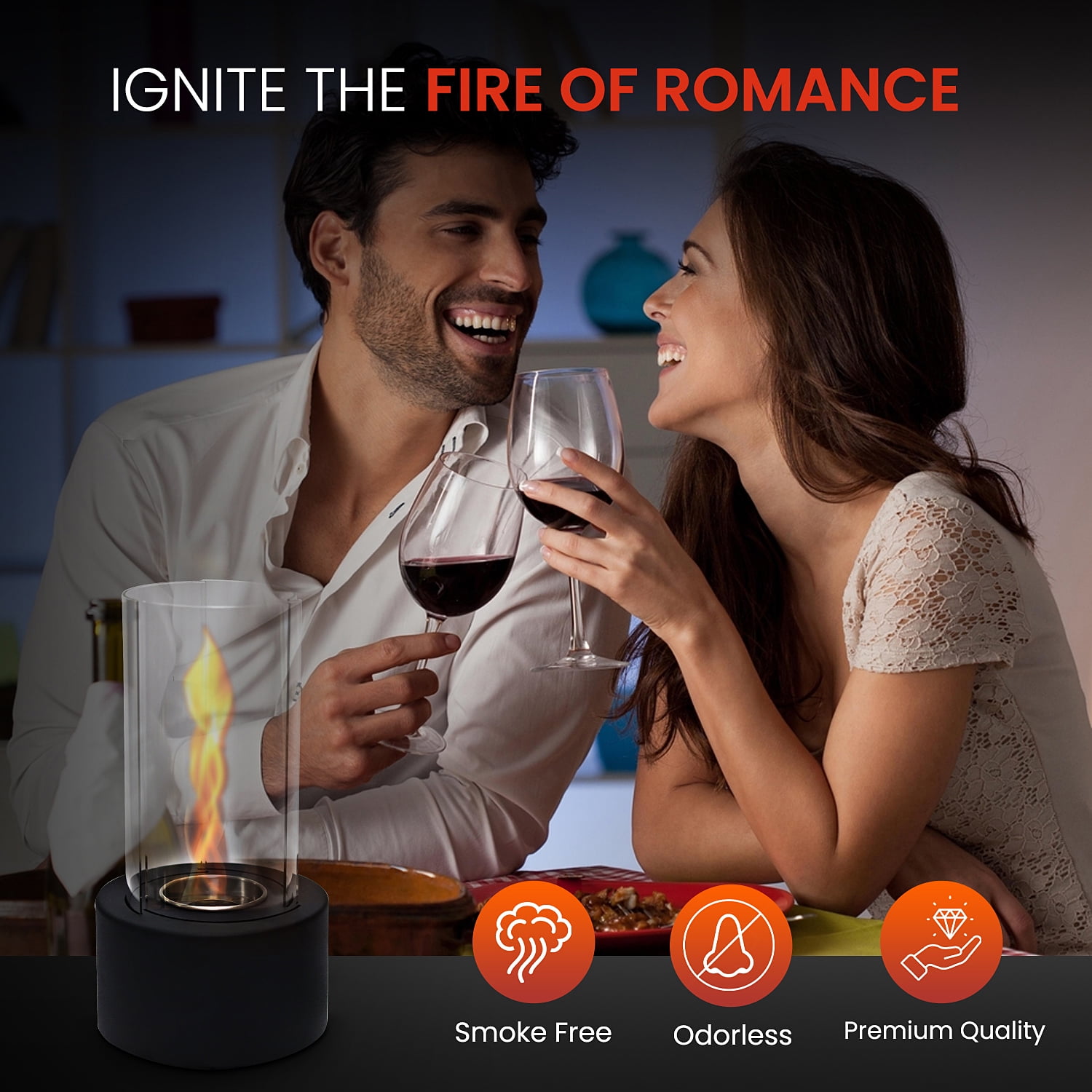 Portable Mini Fireplace Tornado Flame Metal Tabletop Fire Pit Glass Portable Heater, Gift for Christmas