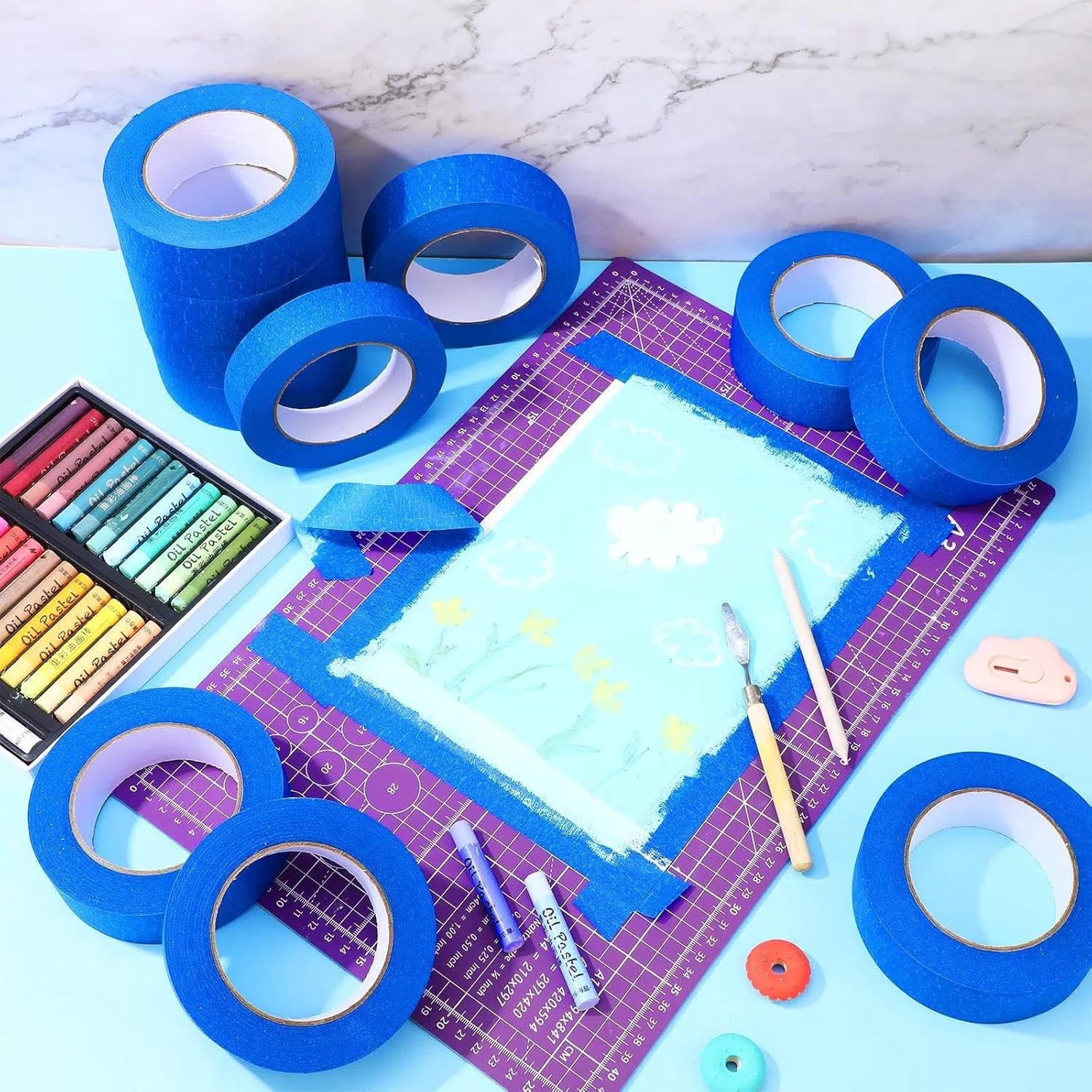 12 Rolls Blue Painter's Tape Bulk 1.5 Inches x 60 Yards Masking Tape for Painting DIY Crafts Home Renovation