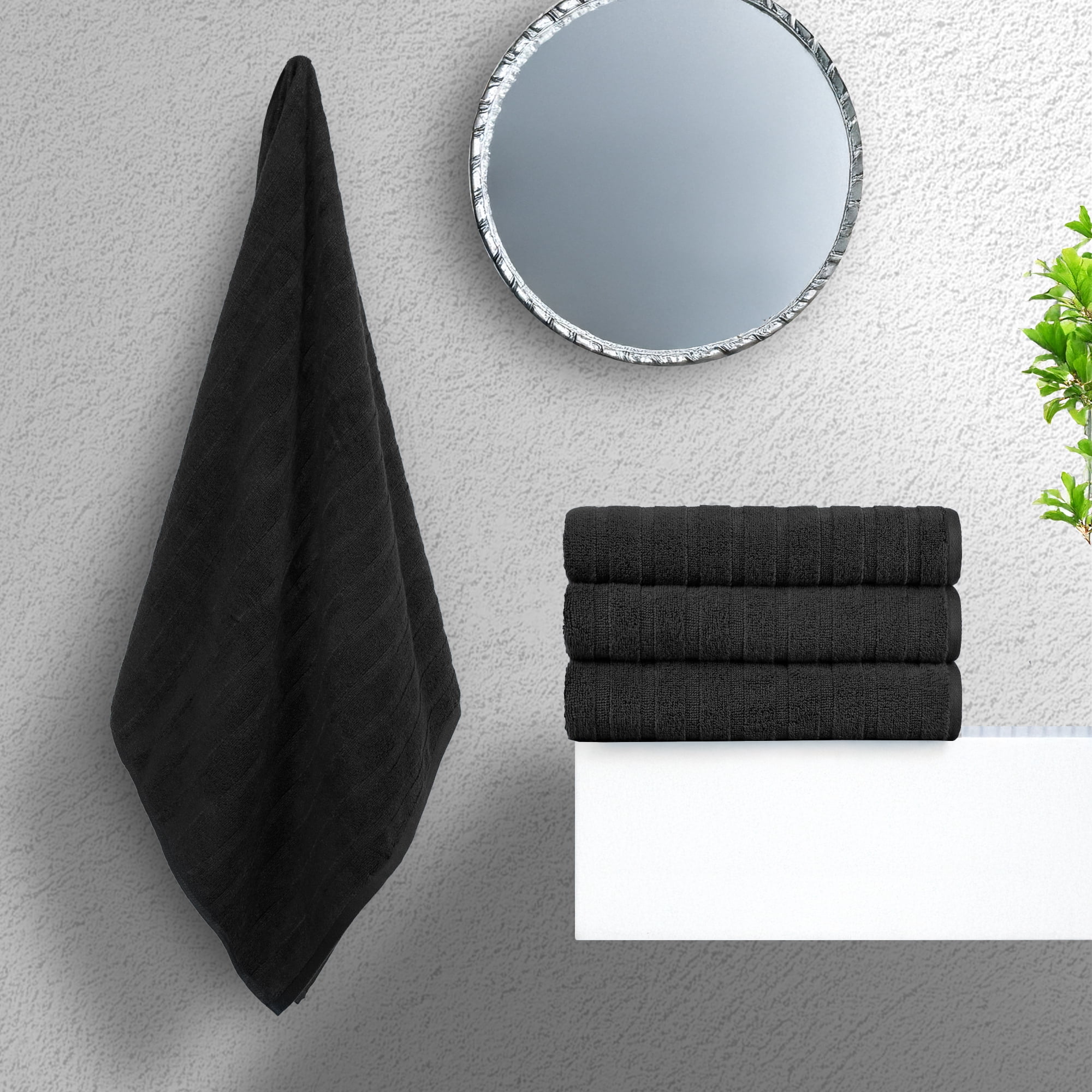 Everyday Home by Trident Quick Dry 4 Bath Towels, 100% Cotton , lightweight,Soft, Absorbent, Bathroom Towels, 4 Bath 27"x54", Black