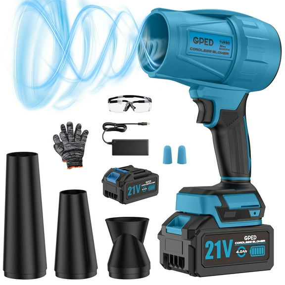 Leaf Blower Cordless, Mini Blower with 2×4.0Ah Batteries & Charger, Lightweight Electric Handheld Blower for Lawn Care, Patio Cleaning, Dust Cleaner, Snow Blower (Blue)