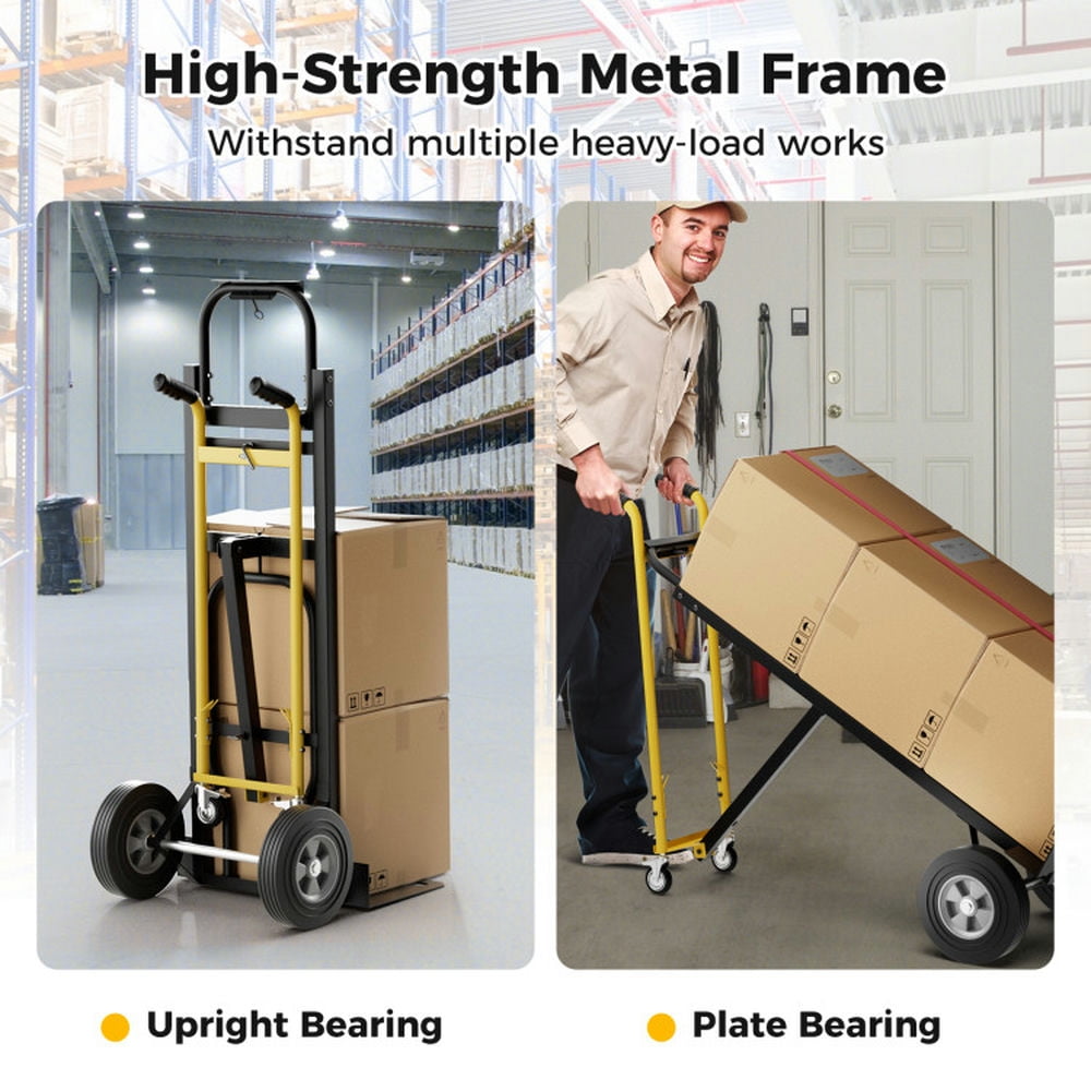 Resenkos 3-in-1 Convertible Hand Truck Metal Dolly Cart with 4 Rubber Wheels for Transport-Black