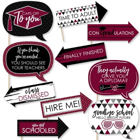 Funny Maroon Grad - Best is Yet to Come - Burgundy Graduation Party Photo Booth Props Kit - 10