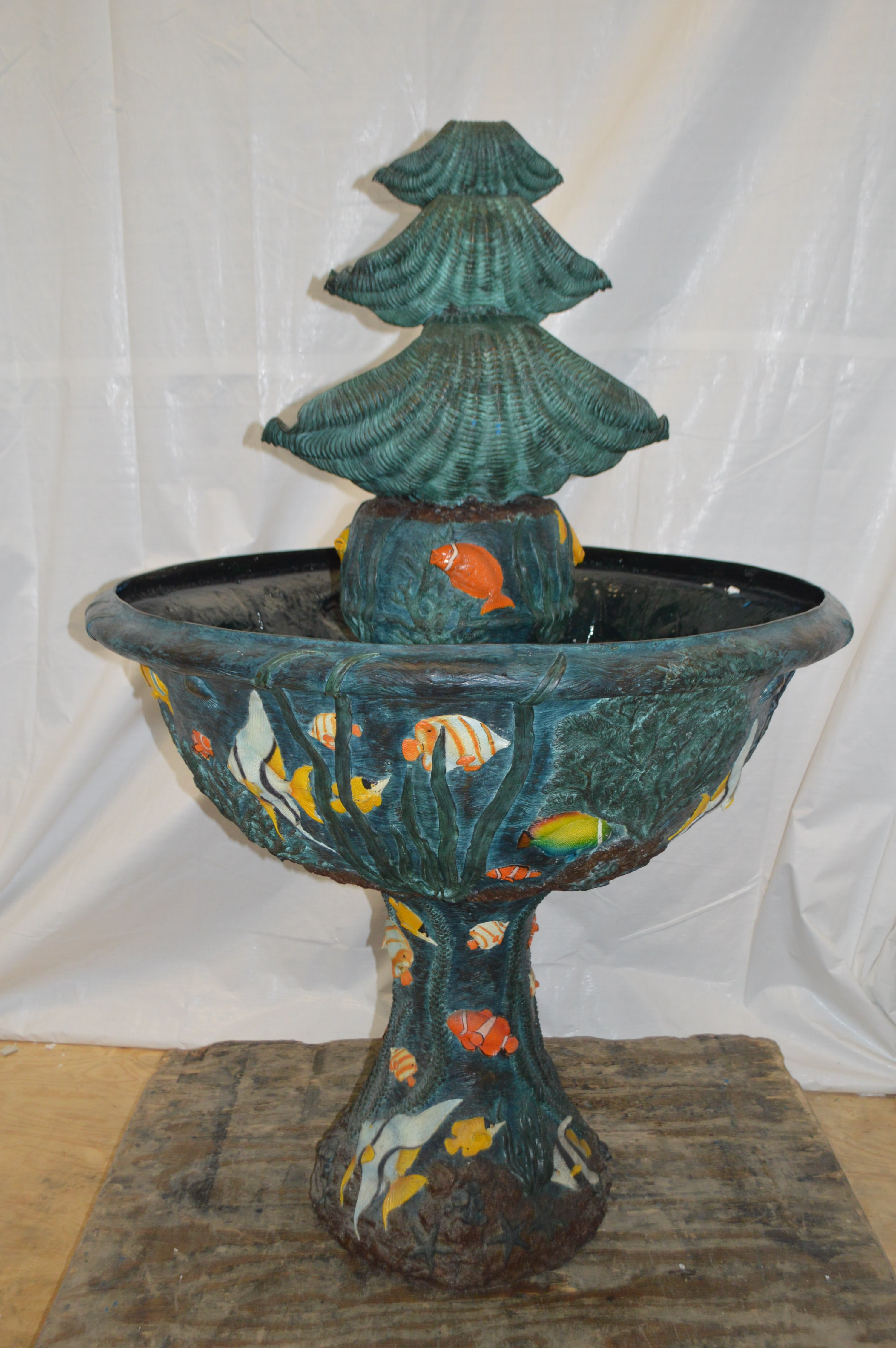 Nifao Three Tier Shell Bowl – Outdoor Bronze Fountain, Garden Water Feature, 43"L x 43"W x 63"H