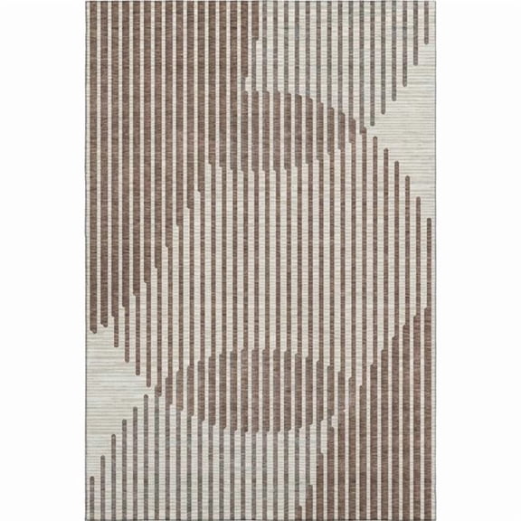 HomeRoots 678768 5 x 8 ft. Brown & Ivory Geometric Transitional Washable Machine Made Rectangle Area Rug with UV Protection