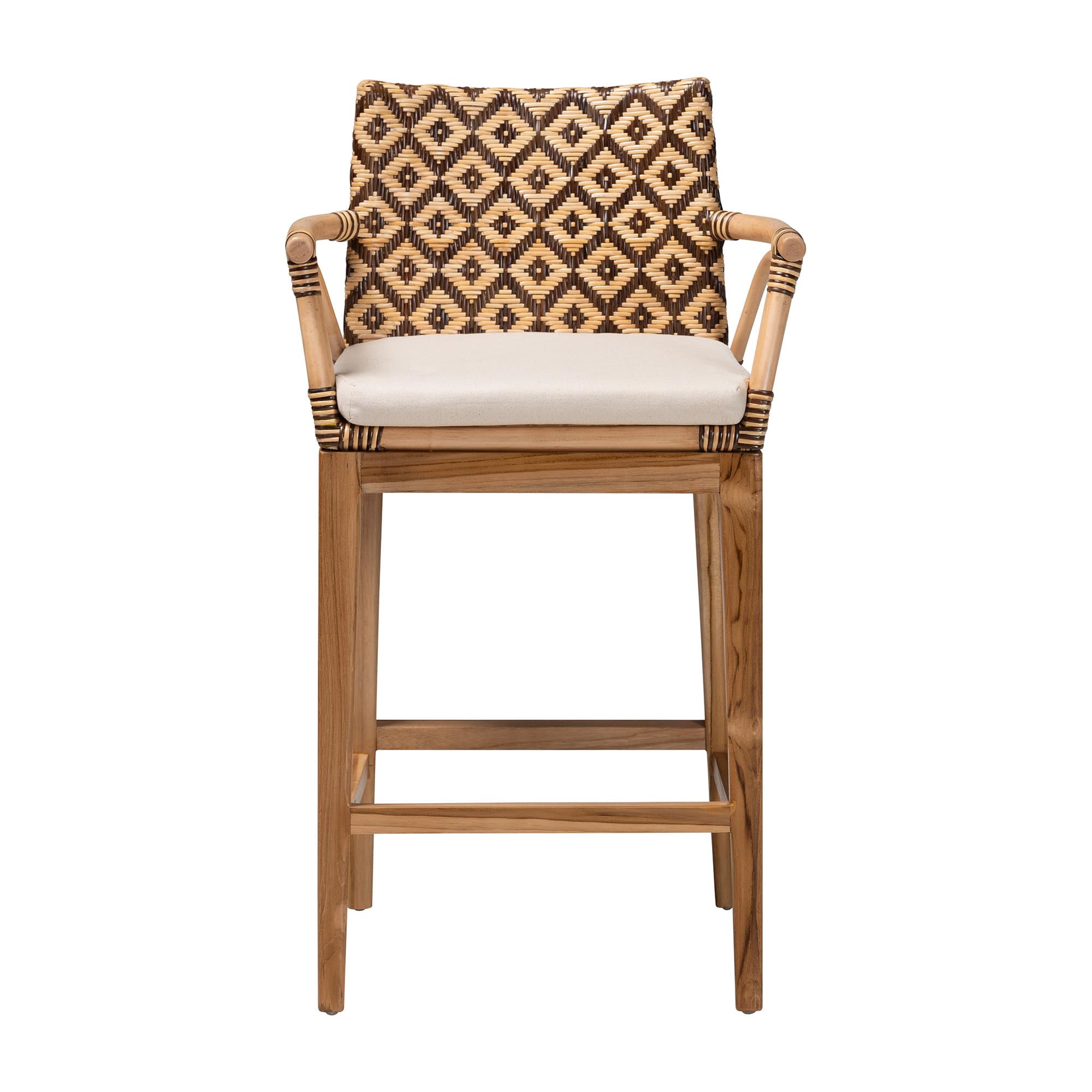 bali & pari Storsel Boho Counter Stool, 25.6" H Counter Height, Natural Brown
