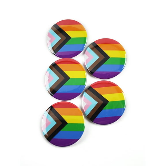 LGBTQ Progress Pride Flag Pinback Buttons - 2.25 Inch Round - 5 Pack