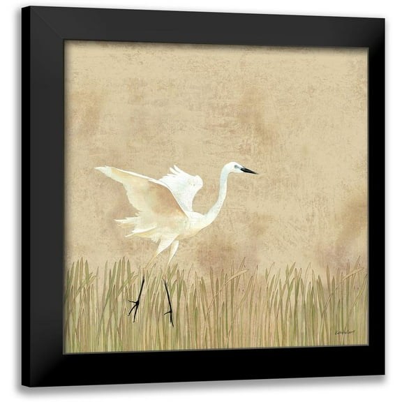 Lovell, Kathrine 12x12 Black Modern Framed Museum Art Print Titled - Egret Alighting I Neutral