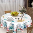 thumbnail image 6 of Starfish Coral Round Tablecloth 60in Nautical Coastal Seashell Circle Table Cloth Watercolor Summer Ocean Sea Life Table Cover for Kitchen Dining Indoor Outdoor Party, 6 of 6