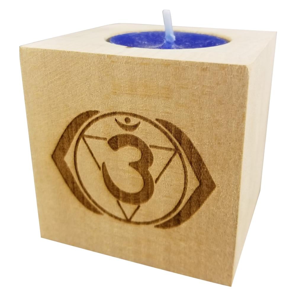 Chakra 6 Ajna Third Eye Chakra Candle (Indigo) Engraved Wood Tea