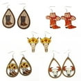 Western Cowboy Sunflower Earrings Wooden Drops Retro Boots Personality