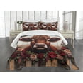 thumbnail image 3 of Ambesonne Rustic Quilted Bedspread Set 3 Pcs, Vintage Cottagecore Art Cow, Queen Size, Redbrown Maroon Taupe, 3 of 5