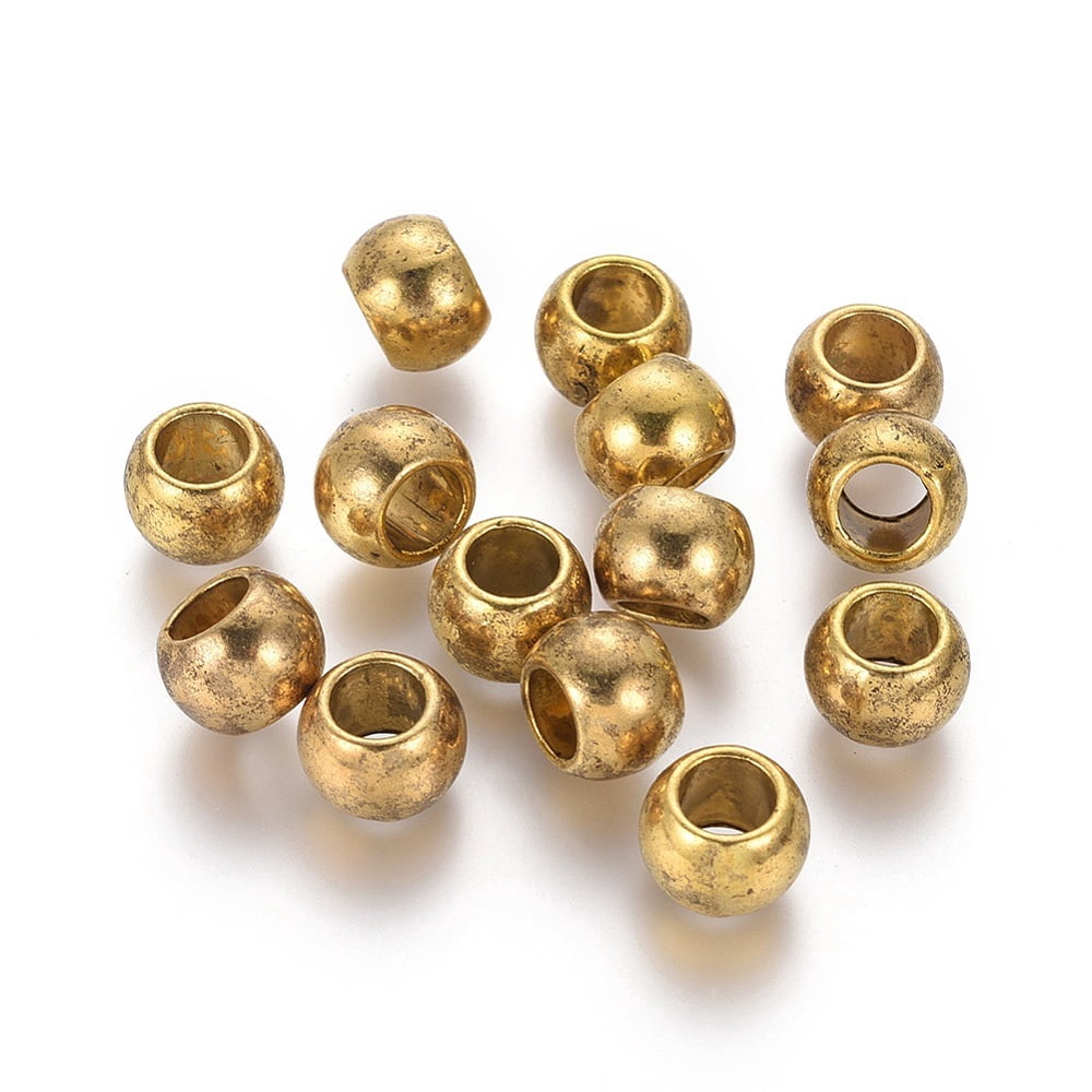 250 pc Large Hole Beads Alloy European Beads Lead Free and Cadmium Free Round Antique Golden 8.5mm long 11.5mm wide hole: 6.5mm