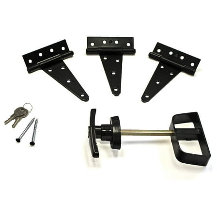 Doors & Door Hardware Door Hardware Kit: T handle lock, 6" T hinges, Screws. For Shed, Gate, Playhouse