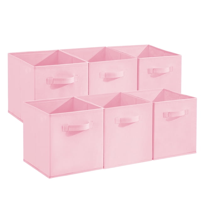 Juego de 12 Cubos de Almacenamiento de Tela Plegables con Asas, 11 Pulgadas, Botes Organizadores Plegables para Estantes, Clóset, Guardería y Decoración del Hogar, rosa