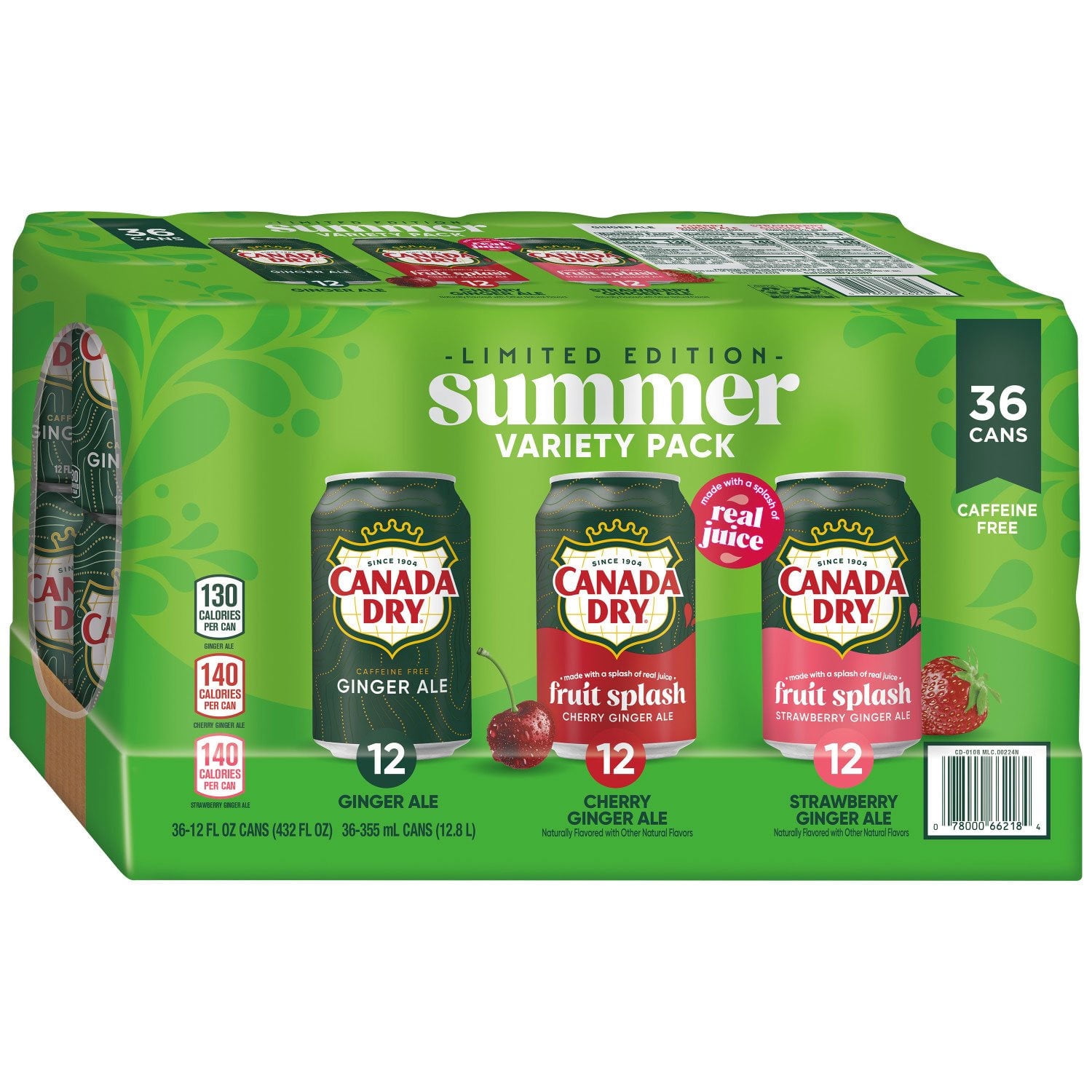 Canada Dry Ginger Ale Soda Summer Variety Pack, 12 fl oz Cans, 36 Pack