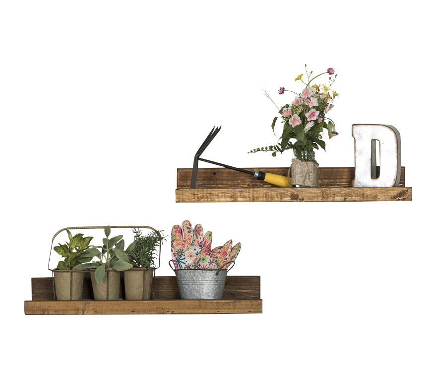 Rustic Luxe Shallow Floating Shelves, Set of 2 Dark Walnut Walmart