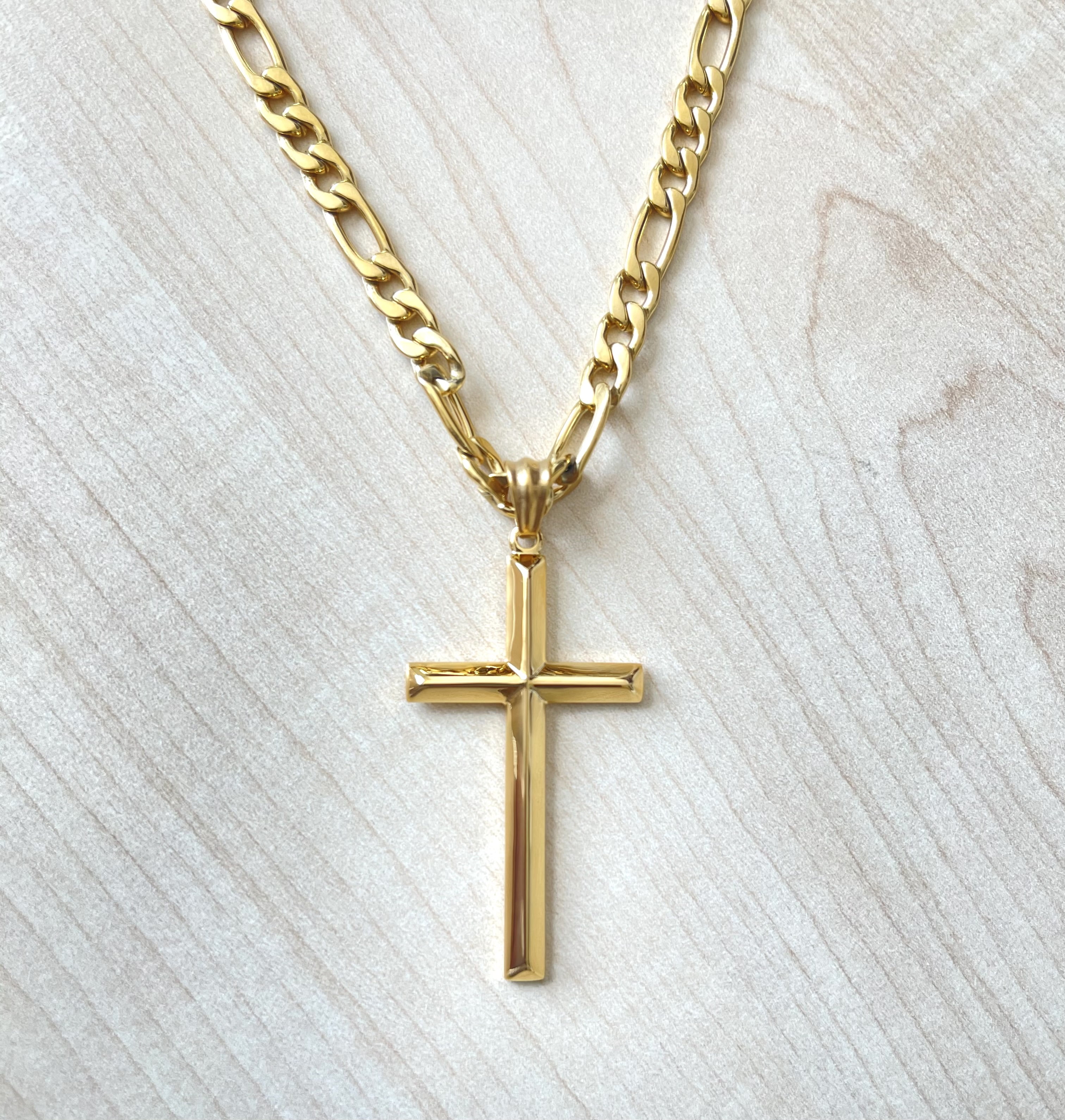 Women 5MM Cuban Curb Chain w/real strong Solid Clasp gift for husband 18K Gold Chain Cross Pendant Necklace for Men wife Religious Cross