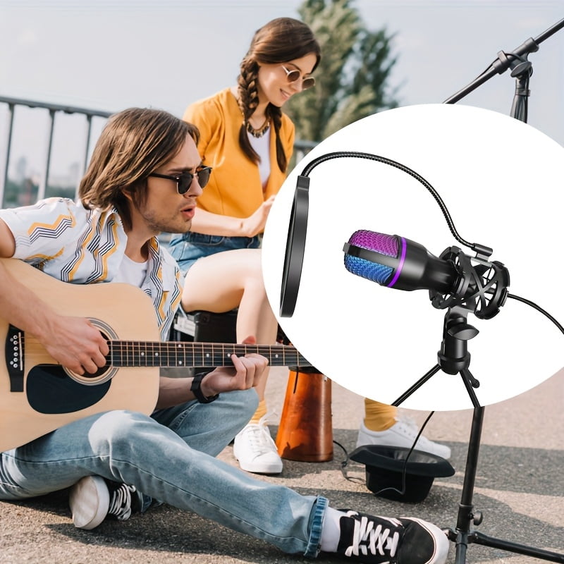 USB Gaming Microphone with RGB, Tripod & Pop Filter - Condenser Mic for Streaming, Podcast, PC, PS4/5, Skype, YouTube, Conference Call