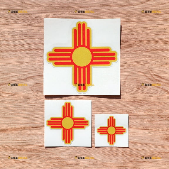 New Mexico State Flag NM Ancient Zia Sun Vinyl Decal Sticker - 3 Pack Reflective, 2 Inches, 3 Inches, 5 Inches - for Car Boat Laptop Cup Phone