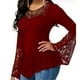 thumbnail image 3 of Blusa informal de manga larga con cuello redondo para mujer, camisa Sexy de retazos de encaje, Color liso, moda urbana, Otoño, 2022, 3 of 4